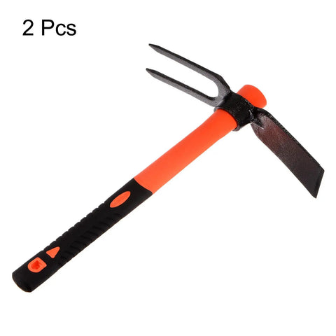 Two Pack 2 Teeth Garden Hoe Rake With 15 Inch Dual Head Fiberglass Handle Durable Garden Tools Set For Loosening Soil Weeding And Digging