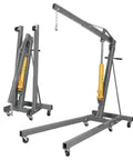 Heavy Duty 2 Ton Hydraulic Engine Hoist And Foldable Shop Crane With Hand Pump for smooth auto repairs in gray color.