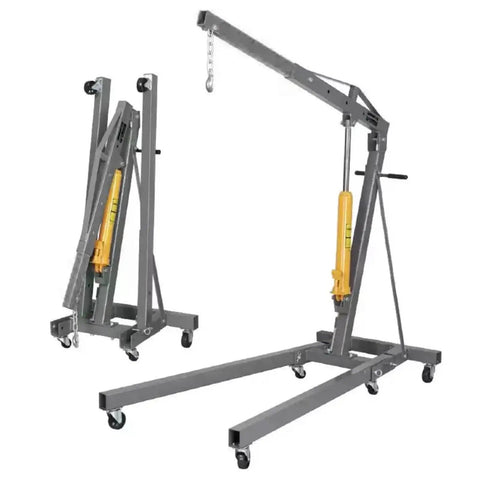 Heavy Duty 2 Ton Hydraulic Engine Hoist And Foldable Shop Crane With Hand Pump for smooth auto repairs in gray color.