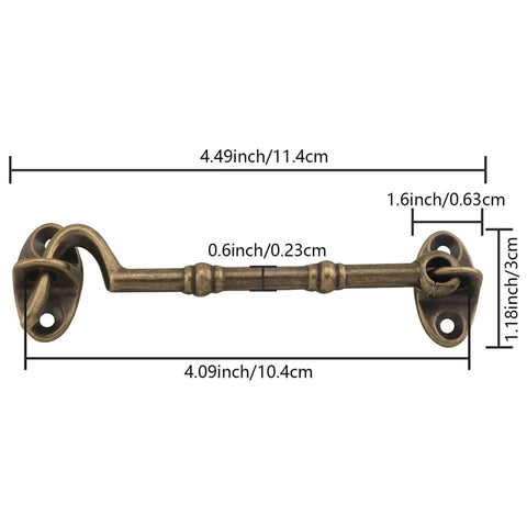 Measured Two Pack Brass Sliding Door Hook Bolts And Hooked Eye Bolts For Barn Windows Vintage Brass Latches detail view