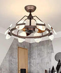 Modern Iron Ceiling Fan With Built In Led Light Combo Featuring Slick Nordic Lines Hella Smooth Variable Speed Options And Rich Coffee Blades For A Top Tier Living Room Setup in ceiling view.