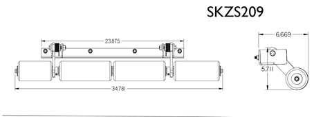 Technical drawing of Pro Grade Lawn Stripe Kit for Zero Turn Mowers with 60 and 61 Inch Decks, SKZS209 dimensions.