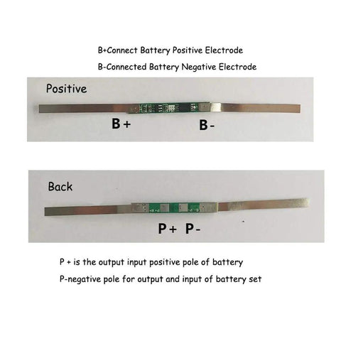 Hella Reliable Ten Pack Of Three Amp BMS Boards For One Series Three Point Seven Volt Lithium Cells showing positive and negative electrodes.