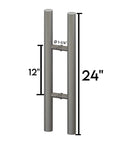 Back To Back Stainless Steel Ladder Style Door Pull Handle Set In Matte Black 24 Inch for shower glass doors, dimensions shown