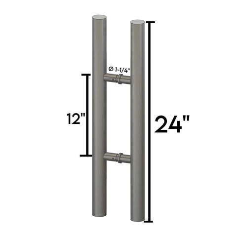 Back To Back Stainless Steel Ladder Style Door Pull Handle Set In Matte Black 24 Inch for shower glass doors, dimensions shown