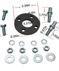 Replacement Steering Coupling Rubber Disk For Rag Joint Three Point Seven Five Inch Disc Fits Cars And Trucks Includes Screws Bolts Spacers Nuts For Quick Install And A Smooth Ride With Long Lasting Steering Performance image showing parts and measurements.