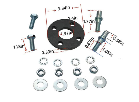 Replacement Steering Coupling Rubber Disk For Rag Joint Three Point Seven Five Inch Disc Fits Cars And Trucks Includes Screws Bolts Spacers Nuts For Quick Install And A Smooth Ride With Long Lasting Steering Performance image showing parts and measurements.