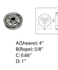 Marine Boat Four Inch Sheave Wire Rope Pulley With Brass Bushing And T304 Stainless Steel Construction For Five Eighths Inch Rope diagram
