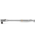 One Half Inch Drive Teardrop Ratchet With Full Polish Chrome Finish, 120XP Heavy Duty Workhorse For Industrial And Mechanical Use, Meets Or Exceeds ASME Specs, Durable Chrome Plated Ratchet Model 81304XP in a side view.
