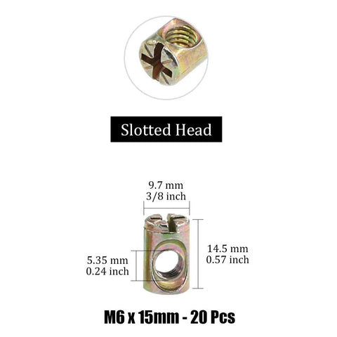 Beefy 20 Piece M6 Pozidriv Slotted Barrel Nuts Cross Dowels For Furniture Beds Cribs And Chairs Zinc Plated 15mm Long Outer Diameter