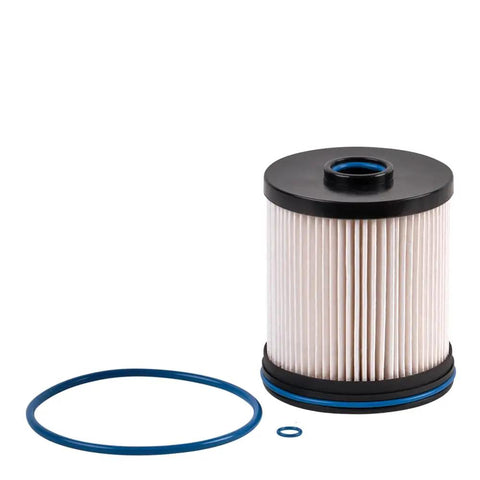 Diesel Fuel Filter DGF429 Replacement for Chevy GMC Duramax shown with sealing rings, water separation feature visible.