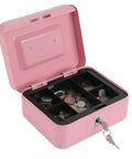 Locking Steel Cash Box With Removable Coin Tray And Key Lock Pink Medium Safe for cash or tips, open with coins and key
