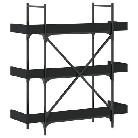 Three Tier Industrial Bookshelf With Adjustable Shelves Sturdy Metal Frame And Engineered Wood Construction Black 42.7 Inch Tall Display Shelf