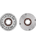 Top Shelf Hollow Harmonic Drive Gearbox Kicked Up For Stepper Servo Motors with dual metal faceplates and mounting holes.