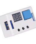 Dope Adjustable Timer Relay Switch With 12V DC Power And Permanent Memory Cycle Time Delay Module For Industrial Automation And DIY Projects Ultra Compact Modular Design In Durable Plastic Case For Precise Timing, white plastic module with blue display and terminals