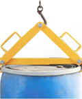 Heavy Duty Vertical Drum Clamp Lifter With 1200 lb Capacity securing a blue barrel, ideal for moving steel and plastic barrels safely.
