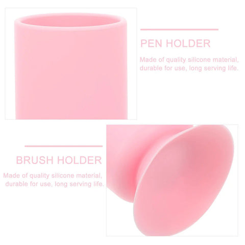 Silicone Pen Holder With Suction Cup Pink Desk Organizer For Pens And Makeup Brushes Multipurpose Storage Tray For Nail Art Tools Office