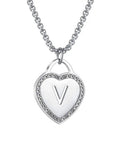 Womens Silver Initial Necklace With Heart Pendant Stainless Steel Customizable Name Jewelry For Girlfriend Alphabet Letter V Gift