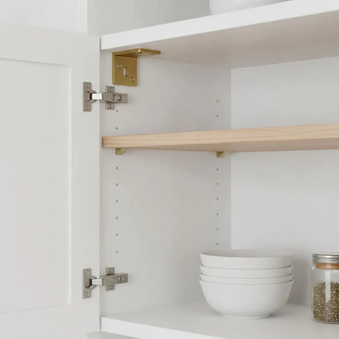 L Shaped Shelf Bracket With Wall Mount Corner Support For Kitchen And Bath Cabinets, stainless steel, installed in cabinet
