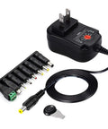 Versatile 12W Universal ACDC Power Adapter With Eight Tip Sizes, Adjustable 3V to 12V DC Output, 1000mA Max, Micro USB Port shown