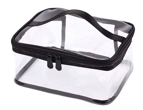 Two Pack Clear Makeup Bags With Zipper Waterproof Travel Storage Pouch Organizer For Cosmetics And Toiletries Transparent PVC Bags With Handle Large Capacity See Through For Airport Security.