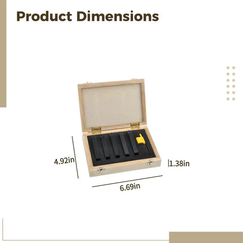 Five Piece Metal Lathe Cutting Tool Set With 10 mm Shank Indexable Turning Bits Carbide Inserts For CNC Machining in wooden case dimensions