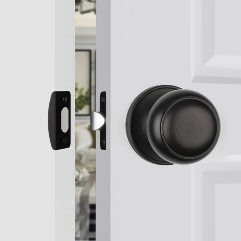 Oil rubbed bronze doorknob on white door. Five Pack Oil Rubbed Bronze Passage Doorknobs for Interior Doors Non Locking Closet and Hallway Knobs.