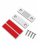 Ultra Thin Magnetic Cabinet Latch No Drill 10 Pack With Adhesive And Screws Heavy Duty 10lbs Closures, shown with screws and adhesives