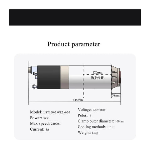 Rock Solid 7.5KW 8 Pole Water Cooled BT30 Spindle Motor With Quick Auto Tool Change For Heavy Duty Metal CNC Router Projects Delivering Smooth Twenty Four Thousand RPM On Three Eighty Volts product parameters and specifications