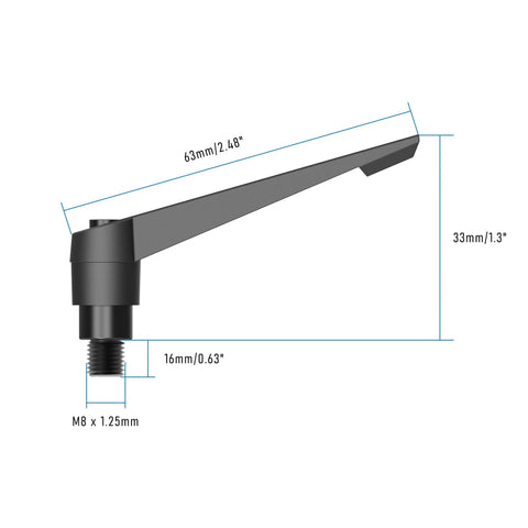 Side view of a 5Pcs Clamping Lever Handles M8 x 16mm Male Thread Adjustable Quick Release Locking Rotating Screw Bolt Stud Knobs for lathe machinery