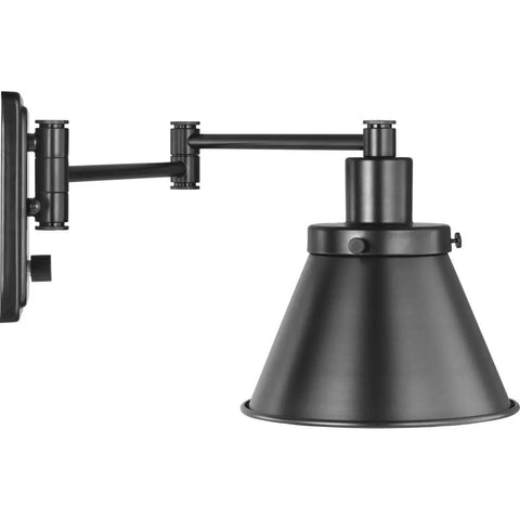 Black Swing Arm Wall Light With Adjustable Arm For Focused Task Lighting, Go To Industrial Loft Vibe, Easy Install, side view