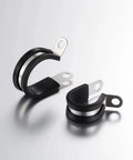 Close-up of 52 Pcs Cable Clamps Assortment Kit in Six Sizes from One Quarter Inch to Three Quarter Inch Stainless Steel with Rubber Coated Cushions