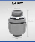 PVC Electrical Conduit Fittings 3/4 Inch Liquid Tight Connector With Ring And Steel Locknut UL Listed FNMC-B Straight Flexible Conduit Connector For Indoor And Outdoor Use 50 Pack, 3/4 NPT