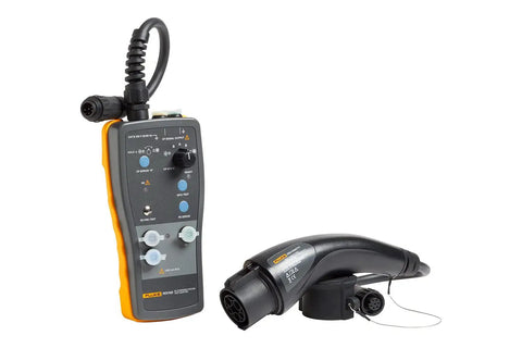 Slick Heavy Duty Type One Electric Vehicle Charging Station Diagnostic Adapter For Testing Level 1 And Level 2 Ac Systems With Gfci And Ground Safety Checks Plug Right In with detailed control panel and Type 1 plug.