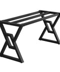 Heavy Duty Metal Desk Legs Built Tough As Nails Industrial Table Frame With Rubber Floor Pads For Adjustable Standing Desk Workbench and Home Shop Furniture Rig, black steel frame from side view.