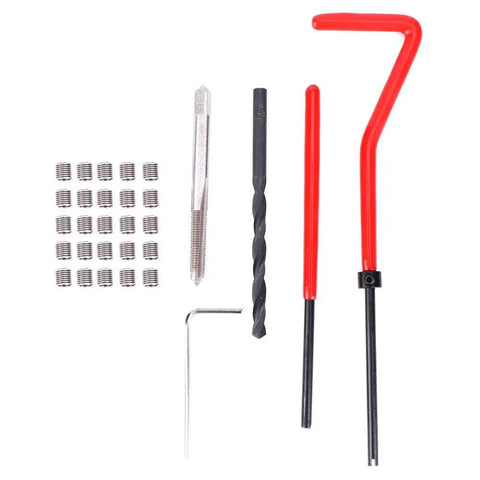 30 Piece Thread Repair Kit With Stainless Steel Twisted Drill, Tap, Wrench, Tang Breaker, Hex Wrench, And M4x0.7 Threaded Inserts