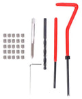 Pro Grade 30 Piece Thread Repair Kit with stainless steel inserts, twisted drill, tap, wrench, and tang breaker for M4x0.7 conversion.