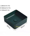 USZWBY Vessel Sinks Nordic Countertop Basin Matte Green Ceramic Square Washbasin dimensions 360mm square and 130mm deep.