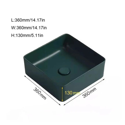 USZWBY Vessel Sinks Nordic Countertop Basin Matte Green Ceramic Square Washbasin dimensions 360mm square and 130mm deep.