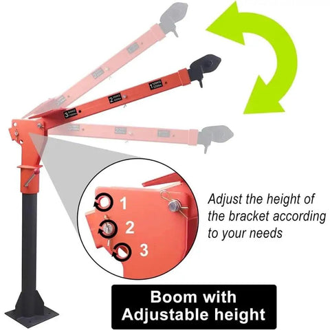 Heavy Hauler Electric Hoist For Pickup Trucks With Folding Bed Jib Crane And 2000 Lbs Winch Adjustable Boom showing adjustable height features.