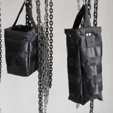Beefed Up Heavy Duty Chain Container Bag For 2 Ton Manual Hoist, Large Capacity Chain Storage, Durable Nylon, Black, two hanging bags
