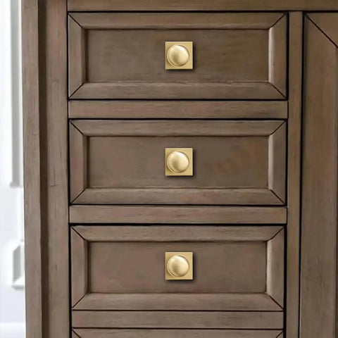 10 Pack One And A Half Inch Brushed Brass Cabinet Knobs With Backplates Satin Gold Dope Vintage Look For Cabinets Drawers Closets And Bi Fold Doors Do It Yourself Home Upgrade installed on wooden drawers