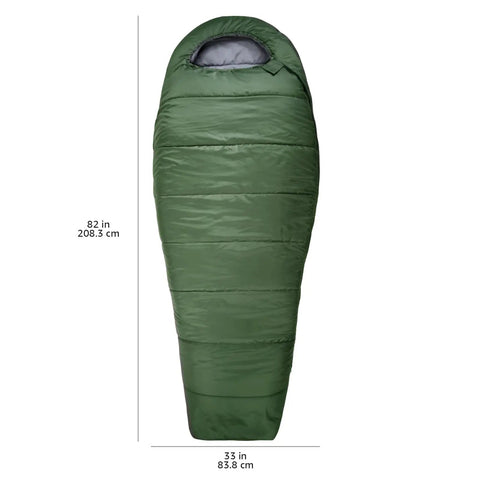 Cold Weather Mummy Sleeping Bag For Hiking And Camping With No Snag Zipper 20 Degree Temperature Rating Portable 82x33 Olive Green