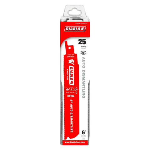 Beefy Bi-Metal Reciprocating Saw Blades For Auto Dismantling With Ultra Hardened Edge Delivers Up To 5x Longer Life, 6 Inch, 25 Pack