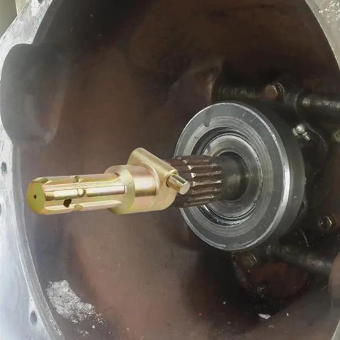 Top Tier Heavy Duty 1-3/8X1-3/8 PTO Adapter With 6 Spline Male Female Ends For Tractors showing internal view of connector.