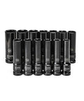 Beefy Deep Thin Wall One Half Inch Drive Metric Impact Socket Set 13 Piece Chrome Molybdenum 6 Point Design, front view