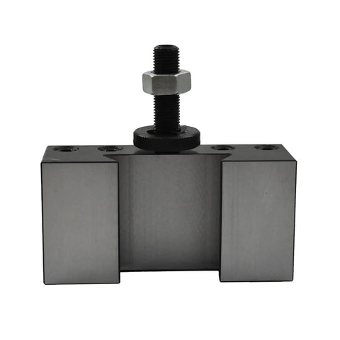 Rock Solid Wedge Type Piston Quick Change Tool Holder For Cnc Lathe And Home Metal Shops Accepts Up To 3/4 Inch Turning Bits, black steel tool post view.