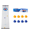 Hovering Curling Game Set For Home Use With 8 Realistic Stones And Floor Mat Tabletop curling set with orange and blue stones