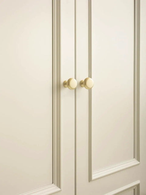2 Pack Brushed Gold Cabinet Knobs Set Vintage Retro Drawer Pulls For Kitchen Cabinets Cupboard Bathroom Dresser Zinc Alloy Hardware Handles Durable Easy Install Old School Charm installed on white cabinets
