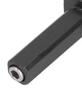 Close-up of Beefy Alloy Steel CNC Bar Puller For Lathes, showing integrated jaw and end, automatic puller handle detail.